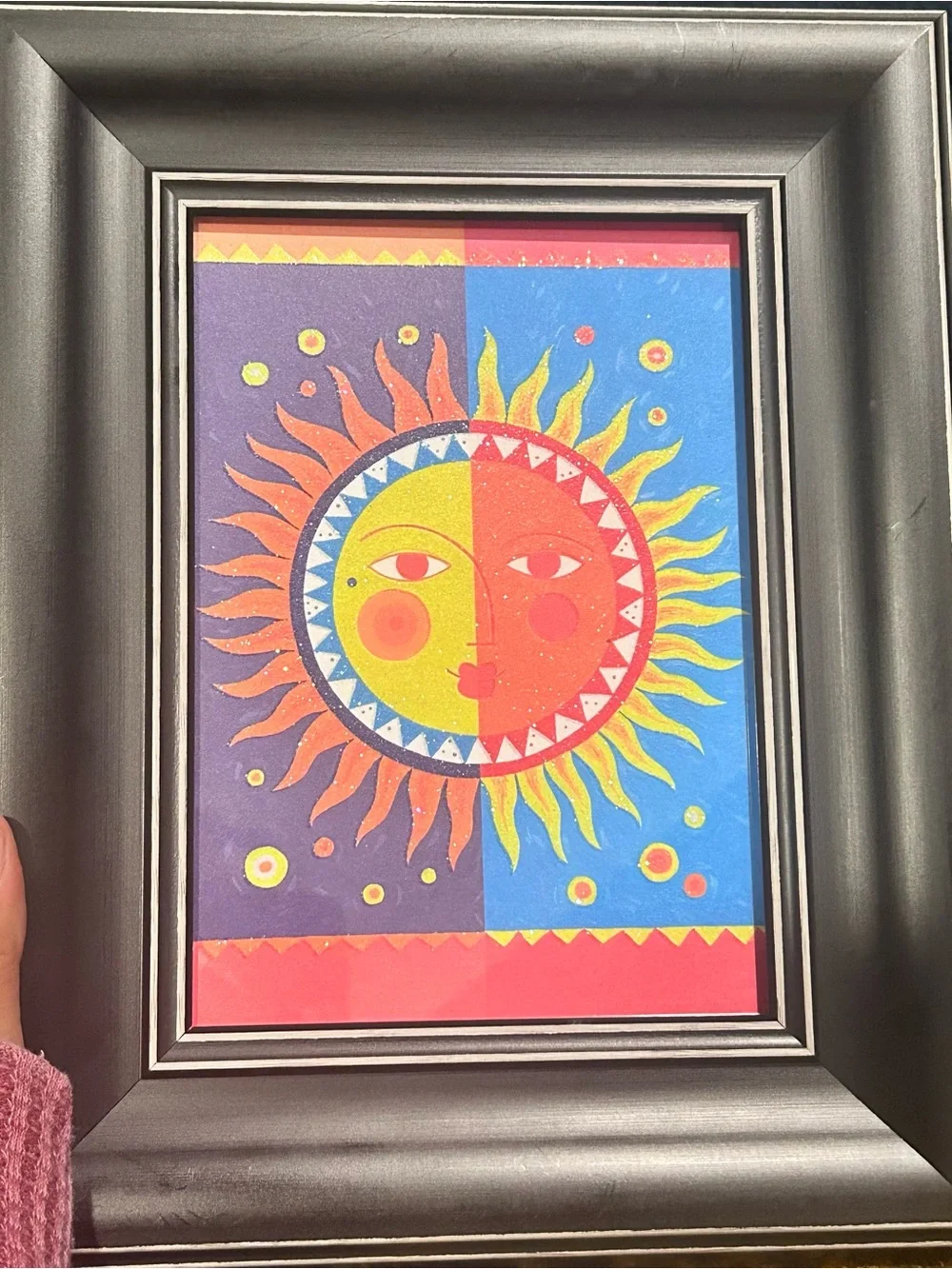 Celestial Sun Framed Greeting Card Print Boho Whimsigoth Wall Decor Glitter Bold